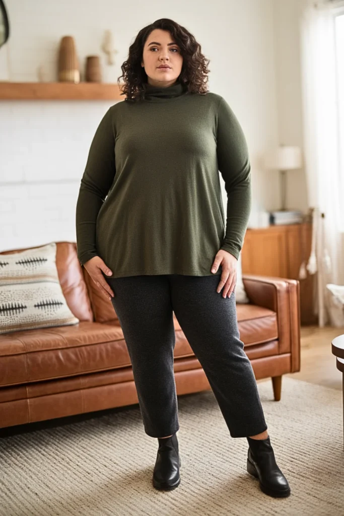 Plus Size Turtleneck Tunic with Thermal Ponte Pants Outfit