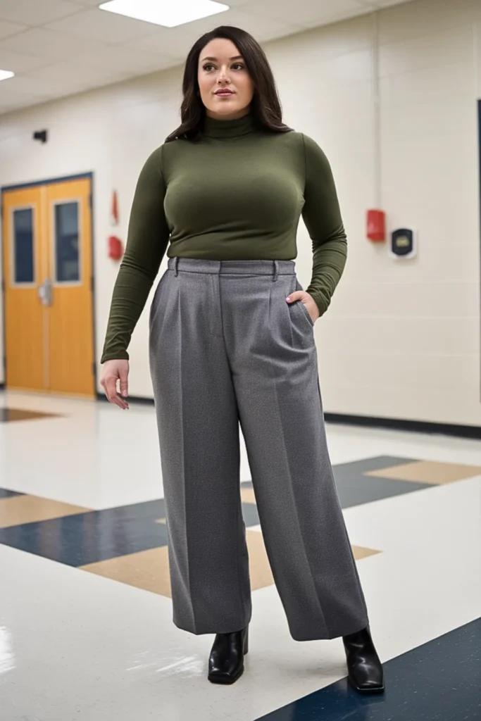 Plus Size Turtleneck and Wide Leg Trouser Outfit