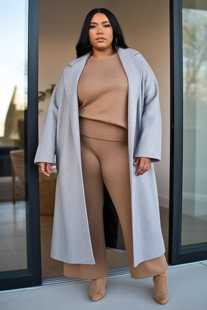 Plus Size Wool Coat with Knit Set Winter Outfit