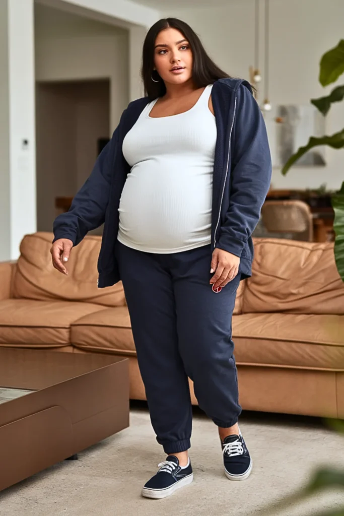Plus Size Zip-Front Hoodie with Tank and Joggers Outfit