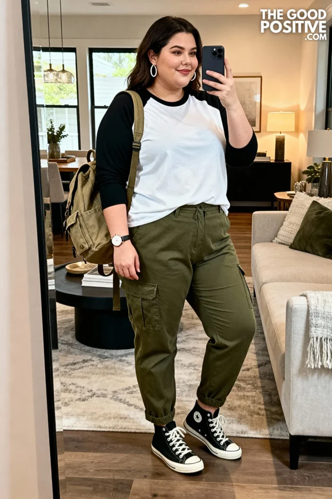 Plus Size Baseball Tee and Cargo Pants Outfit