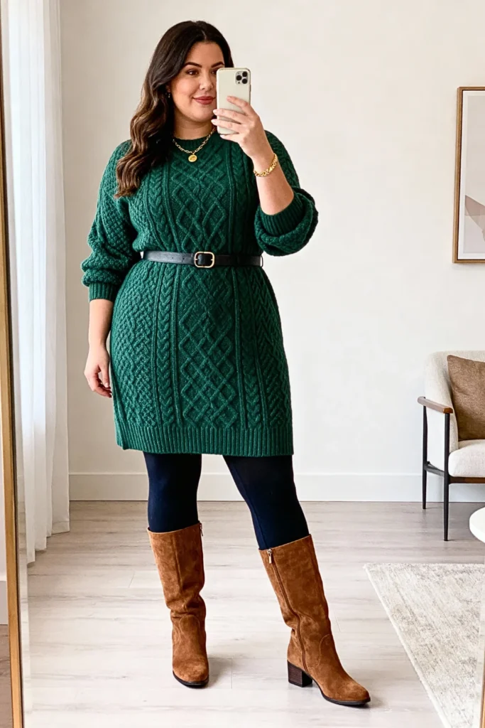 Plus Size Cable Knit Sweater Dress Outfit