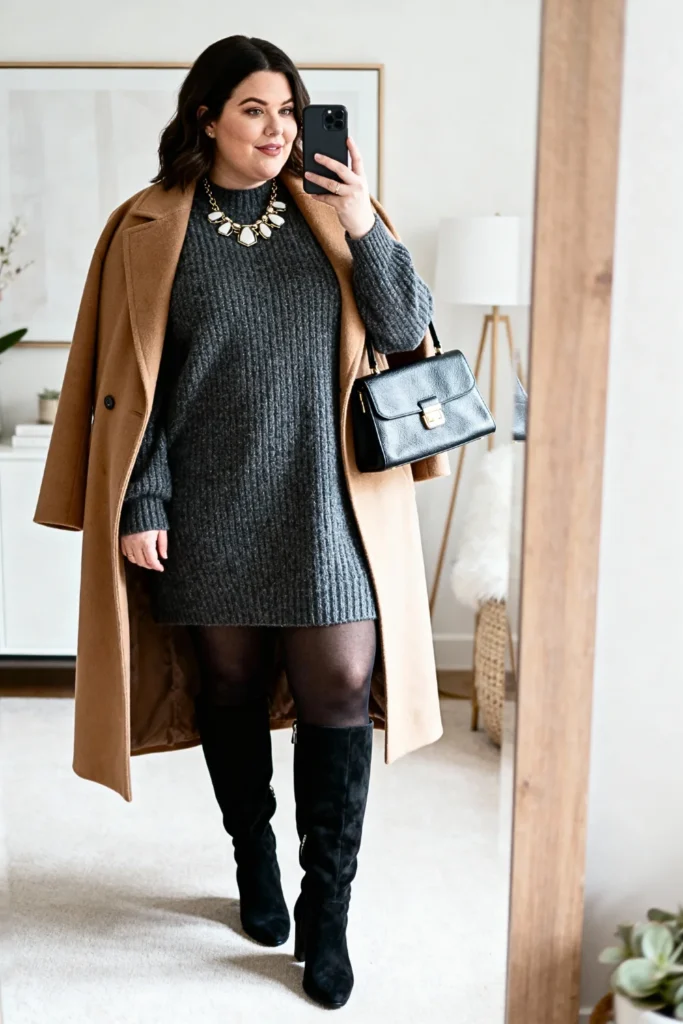 Plus Size Charcoal Sweater Dress Outfit