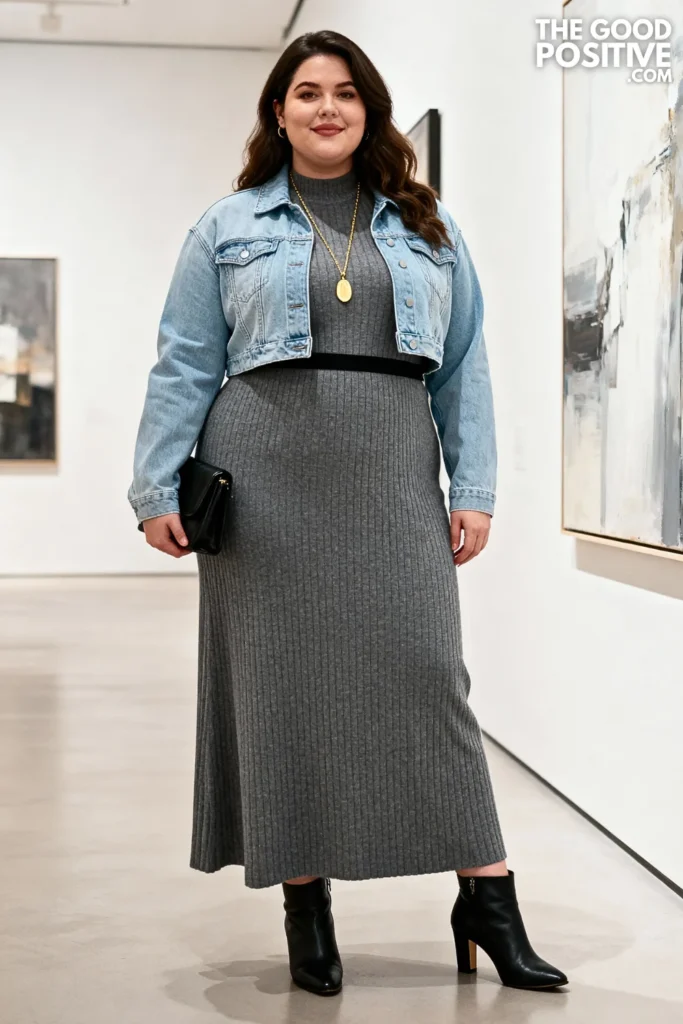 Plus Size Cropped Denim Jacket With Maxi Dress Outfit