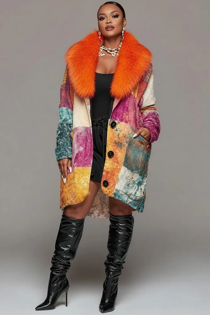 Plus Size Daily Multicolor Colorblock Turndown Collar Long Sleeve Pocket Casual Jacket