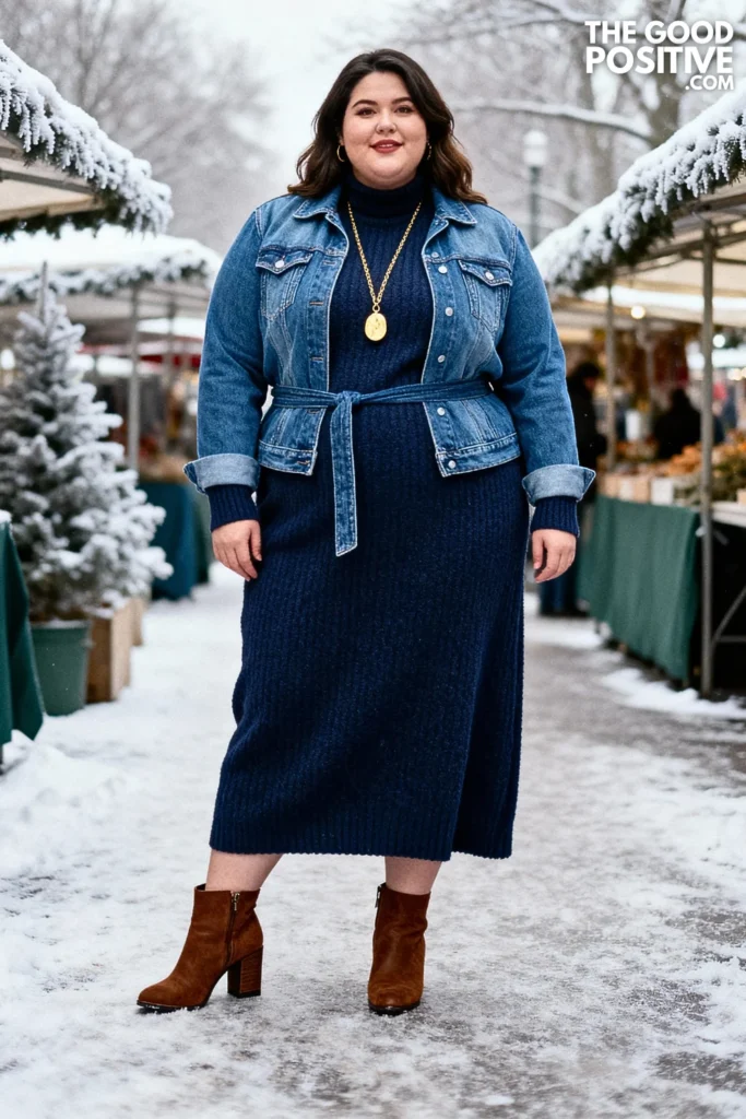 Plus Size Denim Jacket With Maxi Dress Outfit