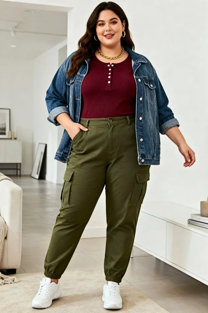 Plus Size Henley and Cargo Pants Outfit