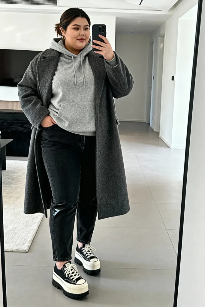 Plus Size Hoodie and Coated Jeans Outfit