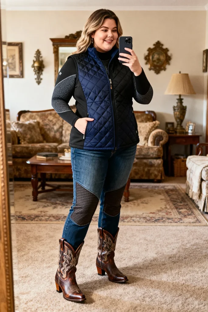 Plus Size Insulated Riding Vest With Thermal Outfit