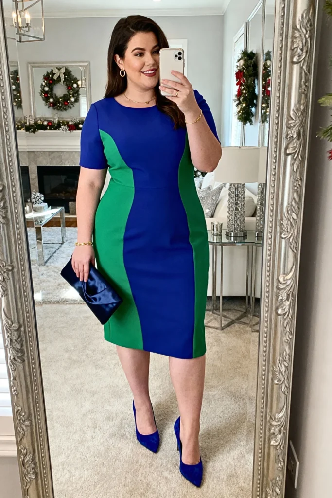 Plus Size Jewel-Tone Color Block Dress Outfit