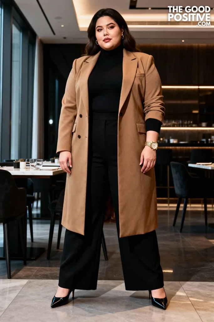 Plus Size Longline Blazer and Turtleneck Outfit