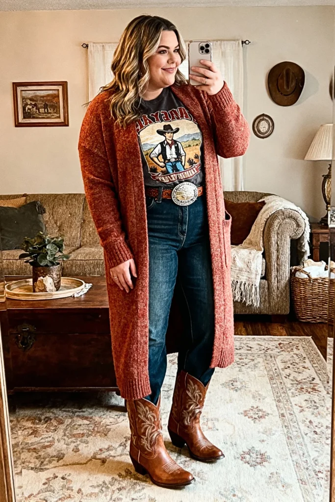 Plus Size Longline Cardigan With Bootcut Jeans Outfit