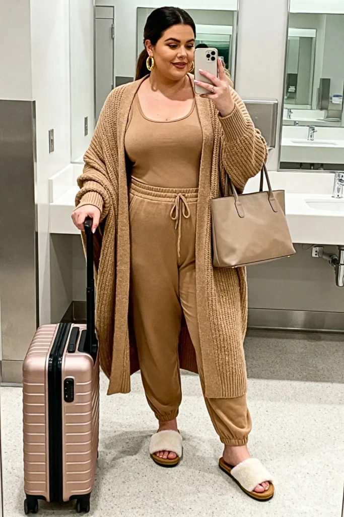 Plus Size Longline Cardigan with Jogger Pants Outfit