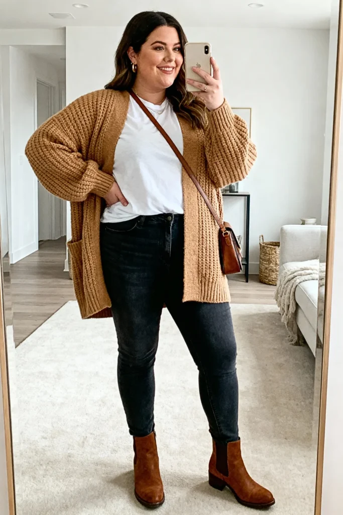 Plus Size Oversized Cardigan with Skinny Jeans Outfit