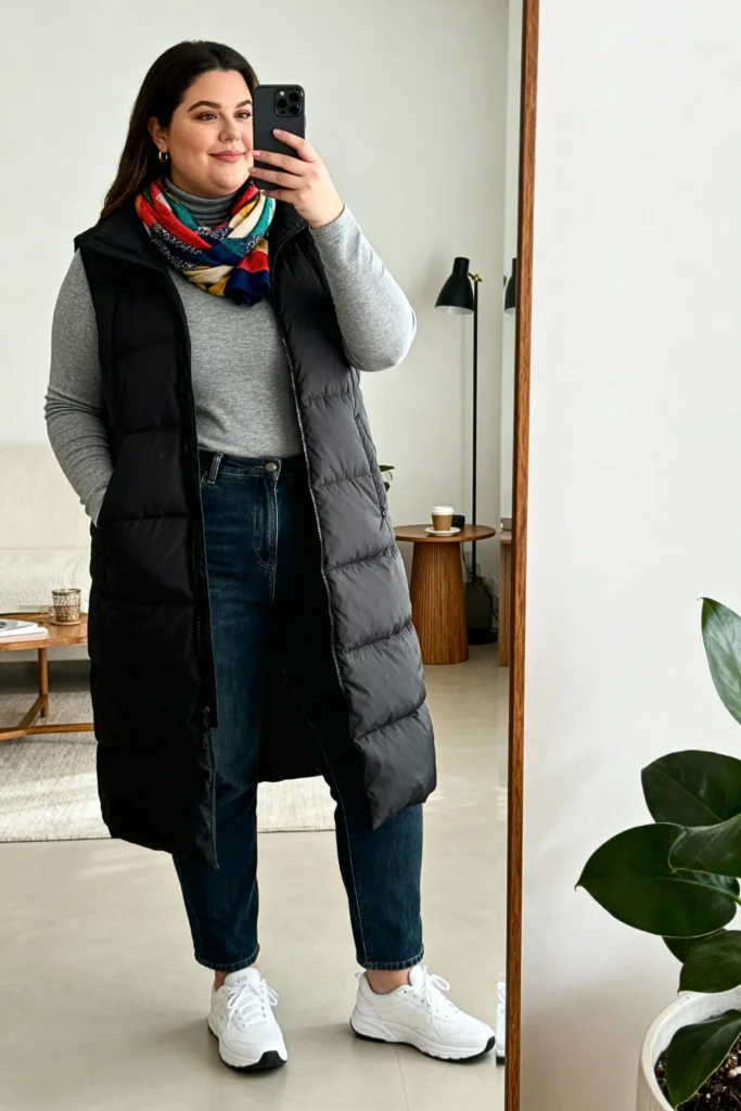 Plus Size Puffer Vest Layered Outfit