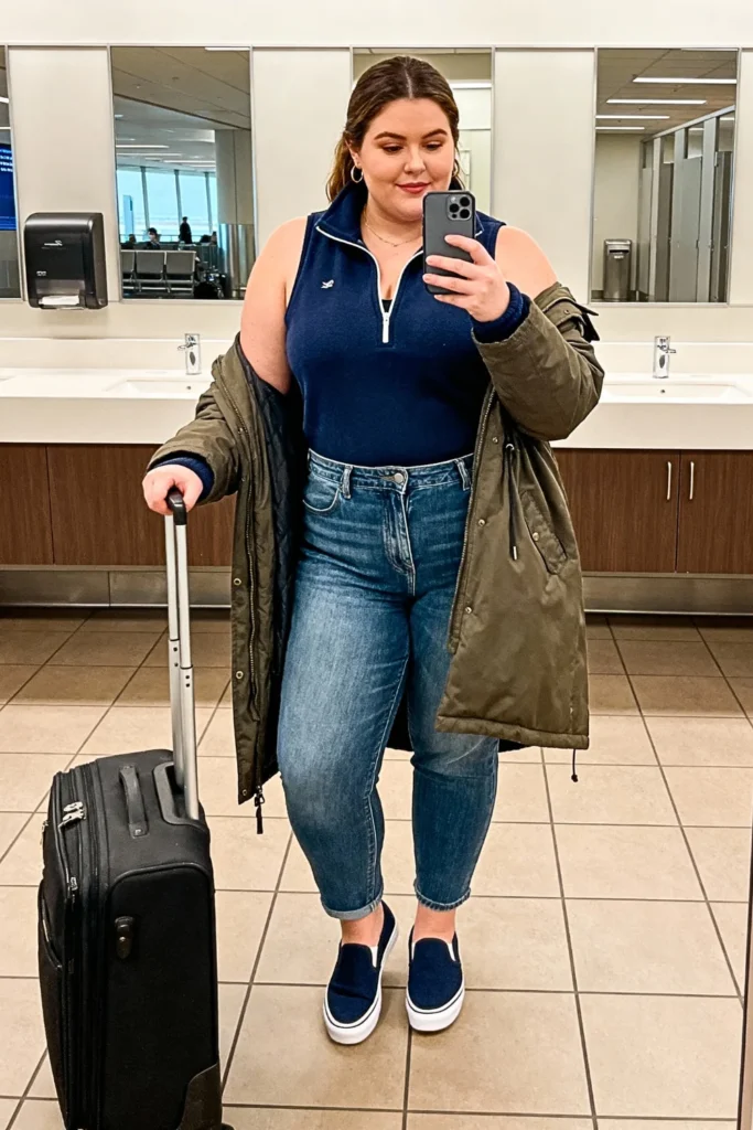 Plus Size Quarter Zip Pullover with High Rise Jeans Outfit