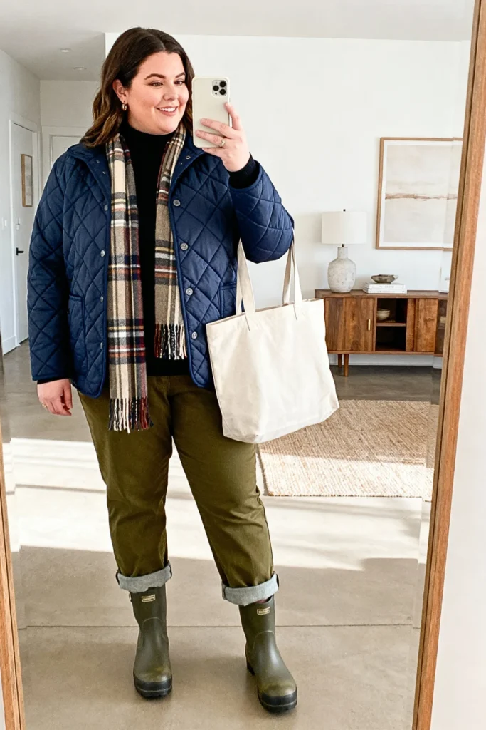 Plus Size Quilted Barn Jacket and Turtleneck Outfit