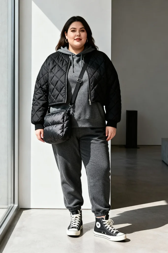 Plus Size Quilted Jacket and Joggers Outfit