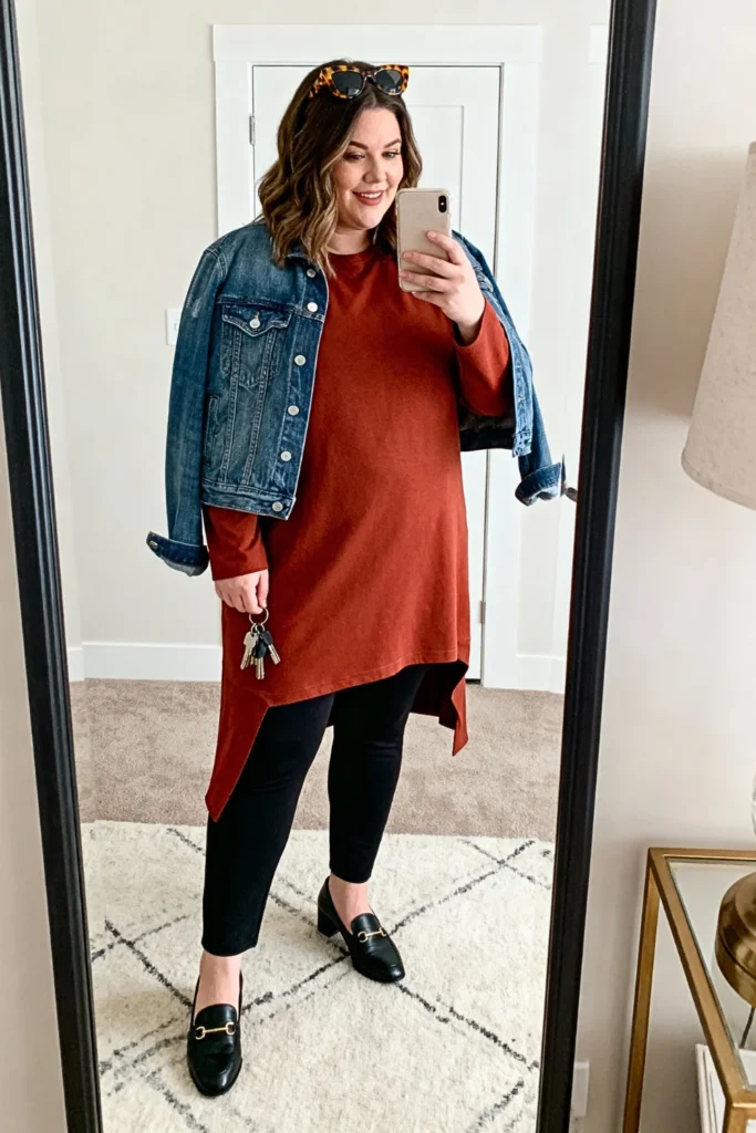 Plus Size Rust Tunic and Ponte Pants Outfit