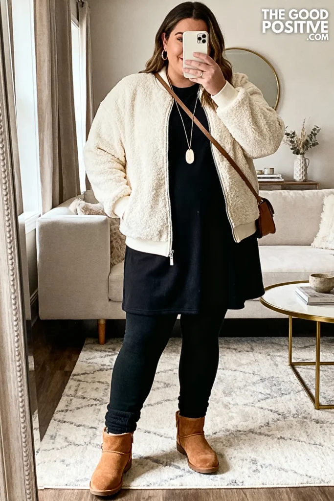 Plus Size Sherpa Jacket and Leggings Outfit