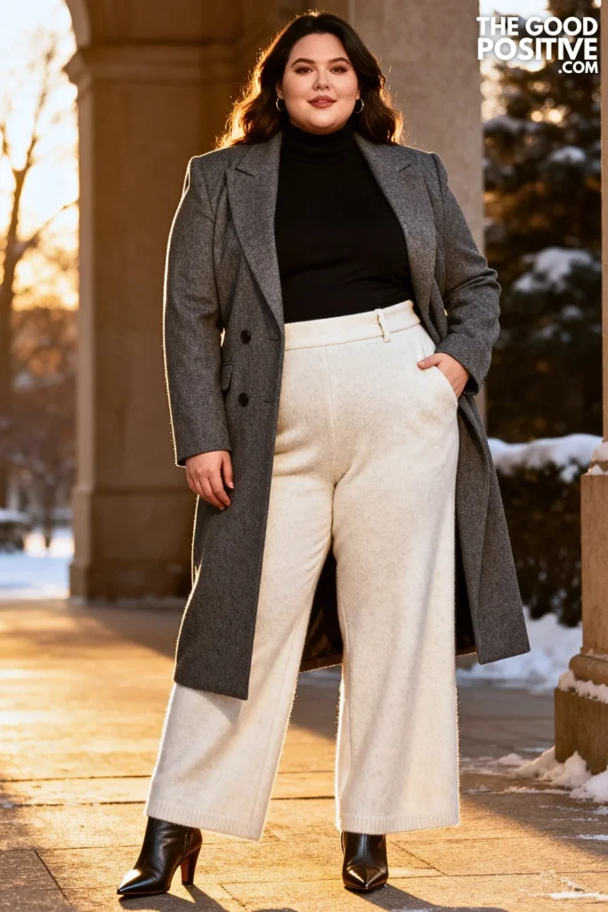Plus Size Structured Blazer With High-Waisted Wide-Leg Pants Outfit