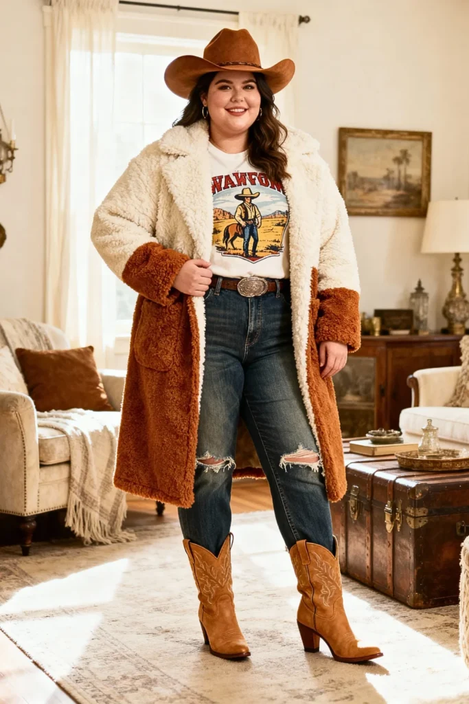 Plus Size Teddy Coat With Straight-Leg Jeans Outfit