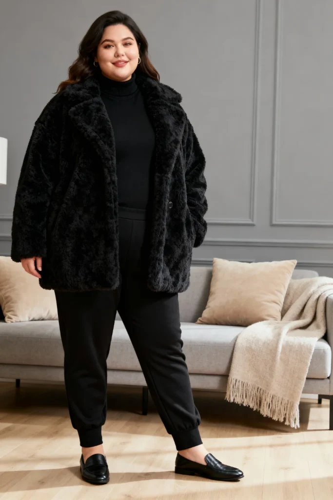 Plus Size Teddy Coat and Joggers Outfit