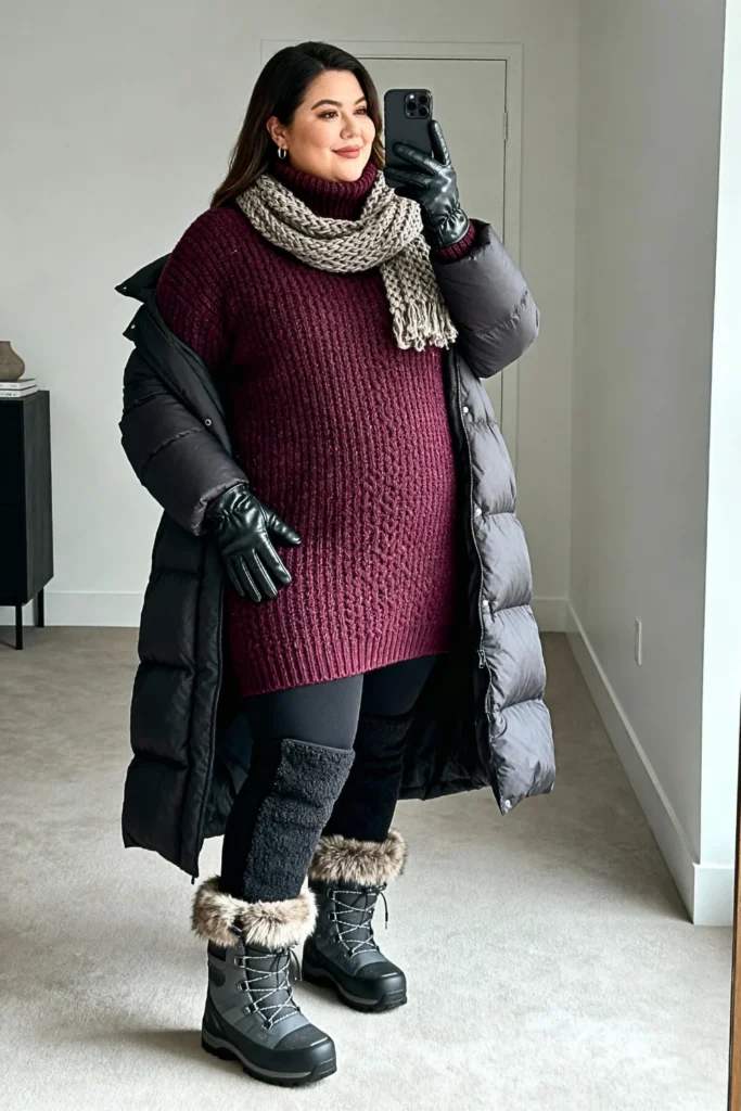 Plus Size Turtleneck Tunic with Leggings Outfit