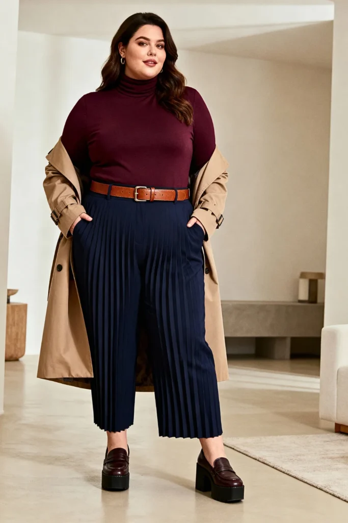Plus Size Turtleneck with Pleated Pants Outfit