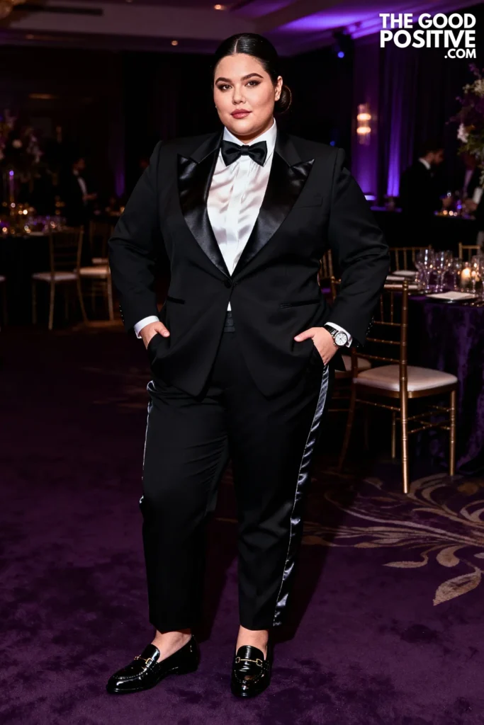 Plus Size Tuxedo-Inspired Pantsuit Outfit