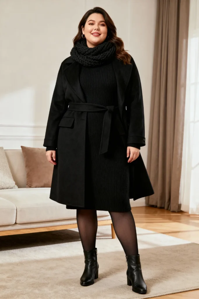 Plus Size Wool Coat and Sweater Dress Outfit