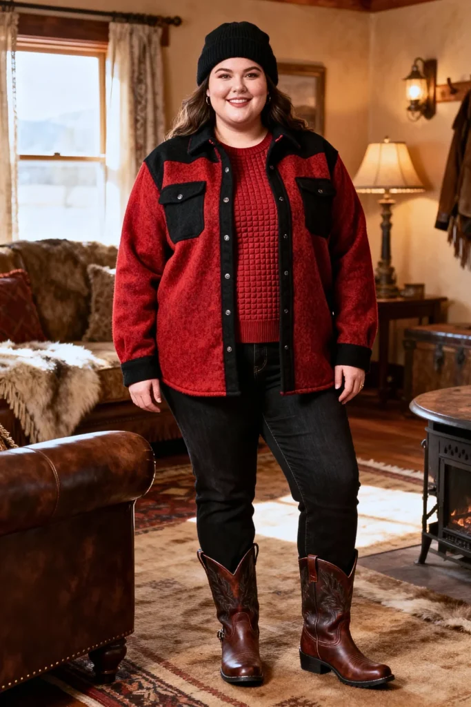 Plus Size Wool Shirt Jacket With Thermal Layers Outfit