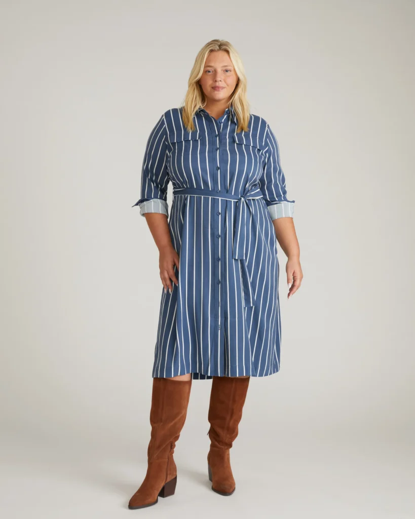 Cooling Stretch Cupro Savannah Dress Blue White Stripe