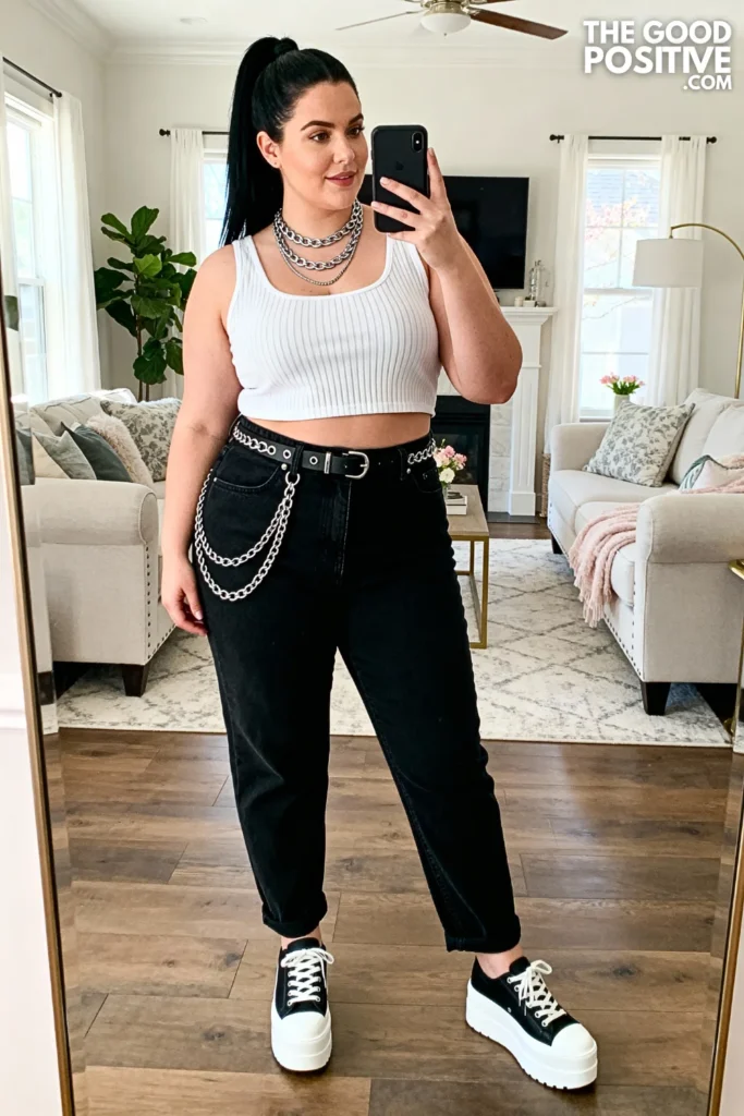 Plus Size Chain Detail Pants with Crop Tank Outfit