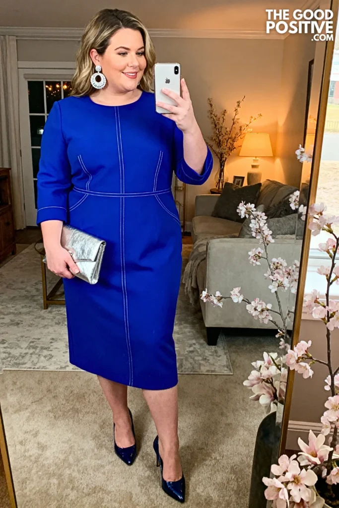 Plus Size Cobalt Blue Structured Midi Dress Outfit