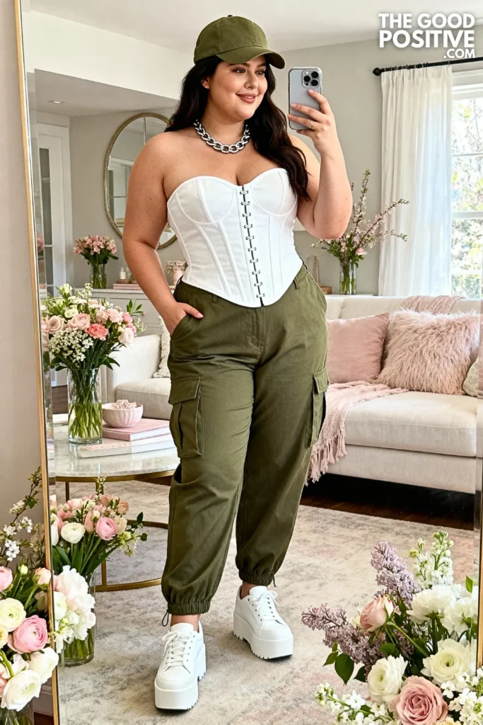 Plus Size Corset Top With Cargo Pants Outfit
