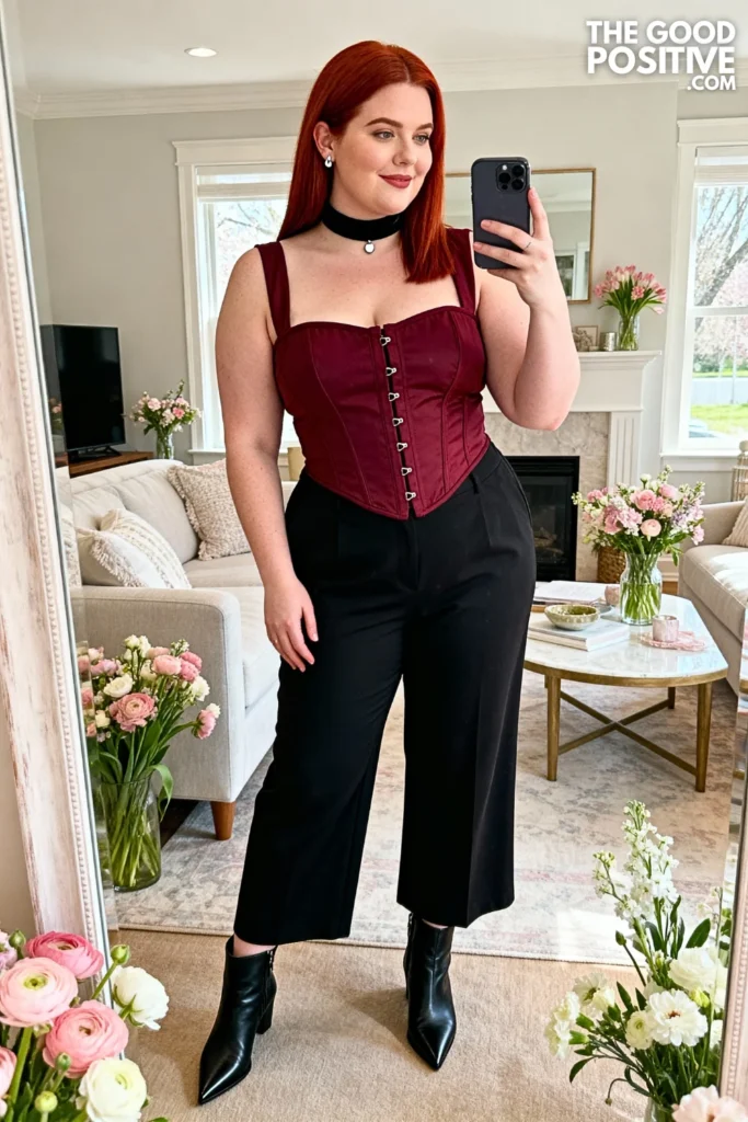 Plus Size Corset Top with Wide Leg Trousers Outfit