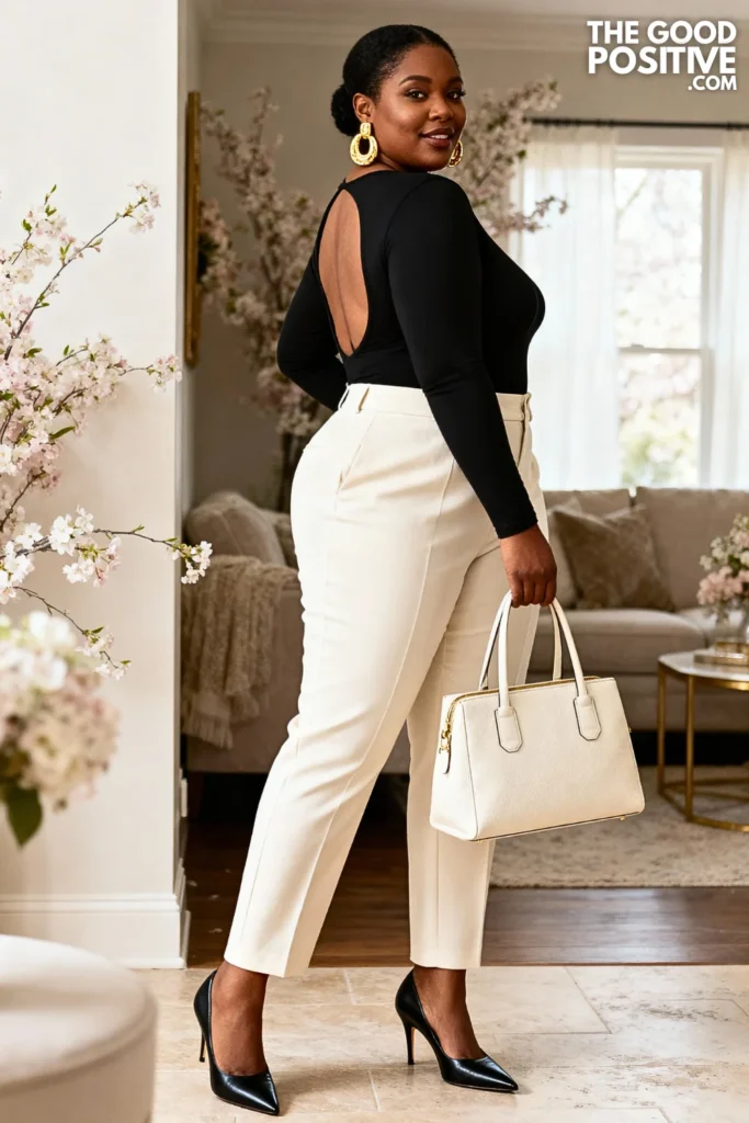 Plus Size Cut-Out Back Bodysuit With Trousers Outfit