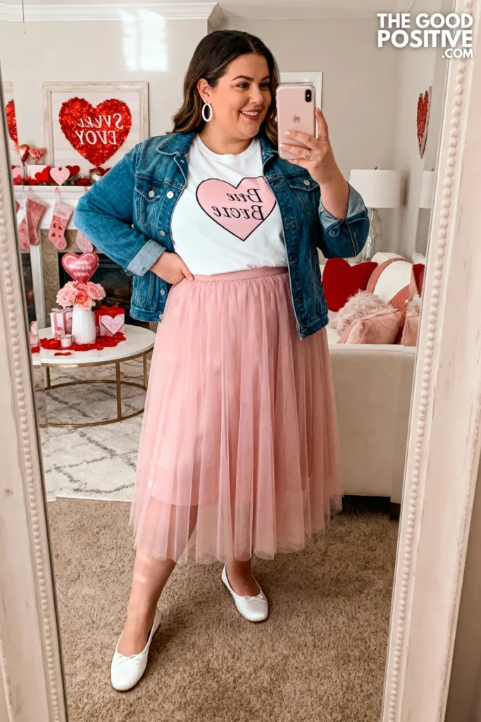 Plus Size Graphic Tee with Pink Tulle Skirt Outfit