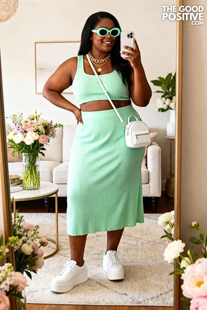 Plus Size Ribbed Knit Two Piece Set Outfit