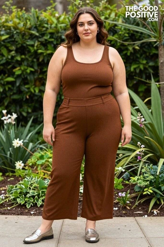 Plus Size Ribbed Tank Top With High-Waist Pleated Palazzo Pants Outfit