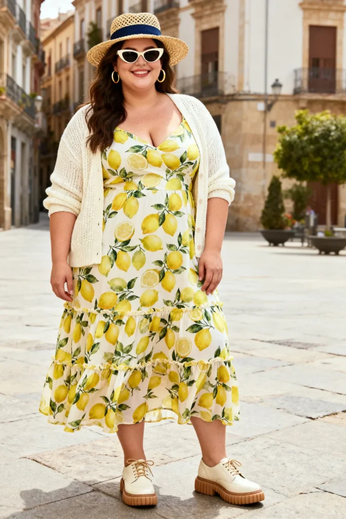 Europe Amalfi Lemon Print Tiered Maxi Dress