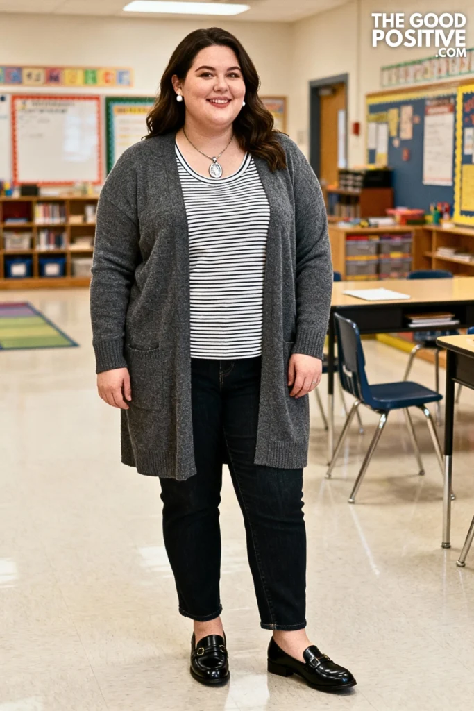 Plus Size Cardigan and Straight-Leg Jeans Outfit