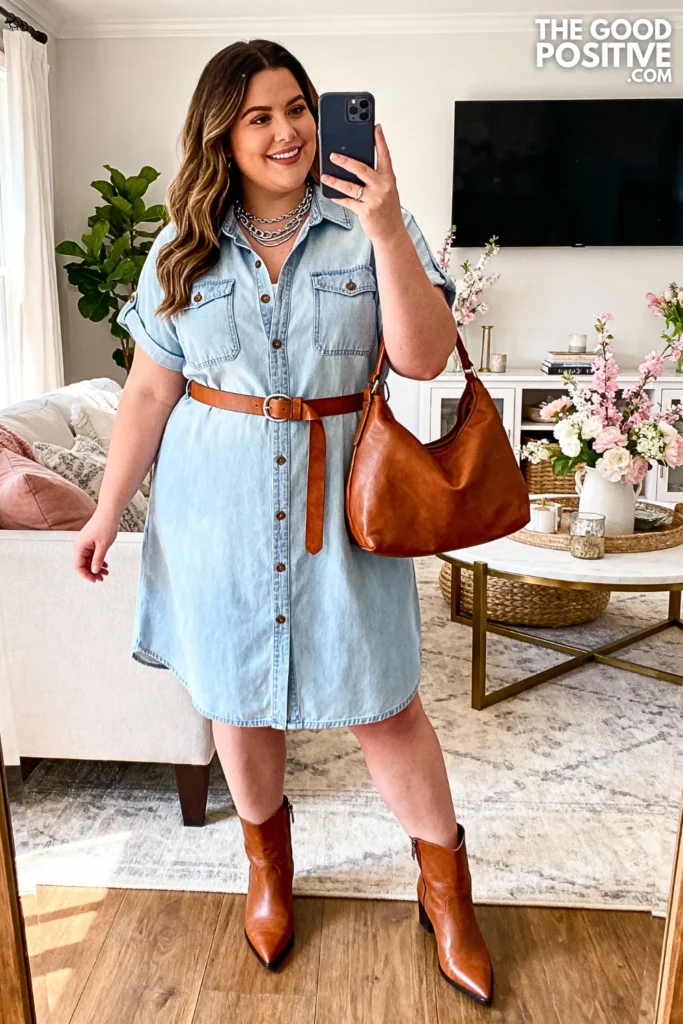 Plus Size Chambray Button-Down Dress Outfit