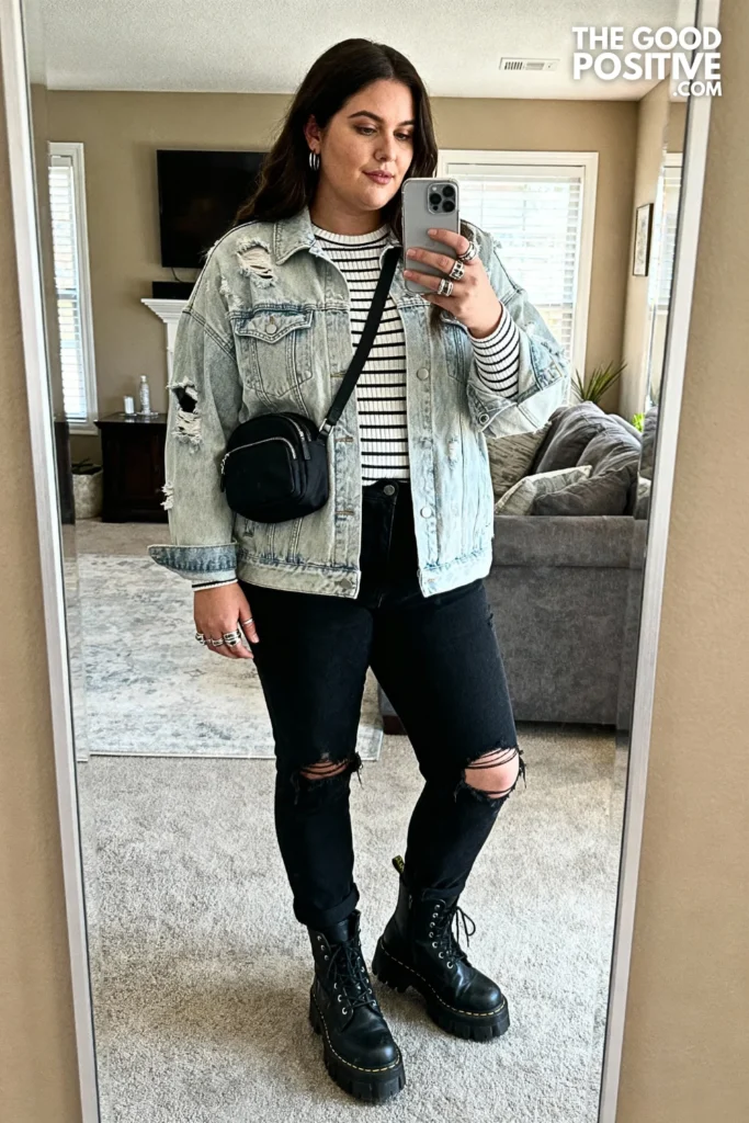 Plus Size Double Denim Grunge Outfit
