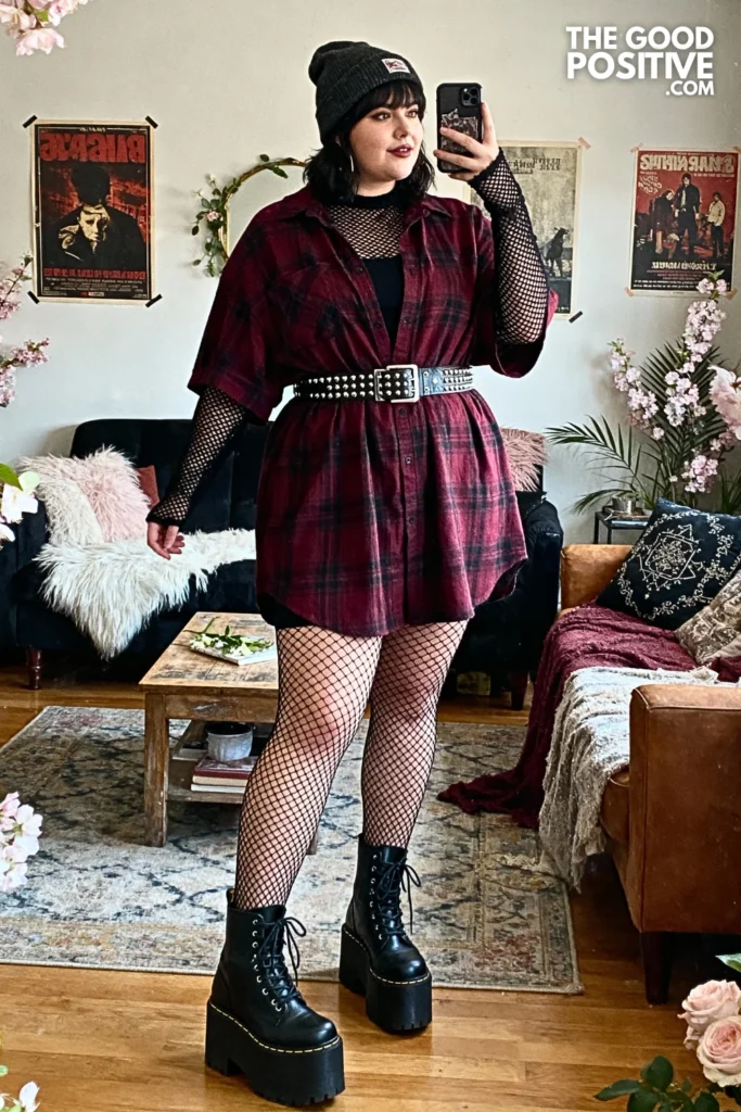 Plus Size Oversized Flannel Dress Outfit