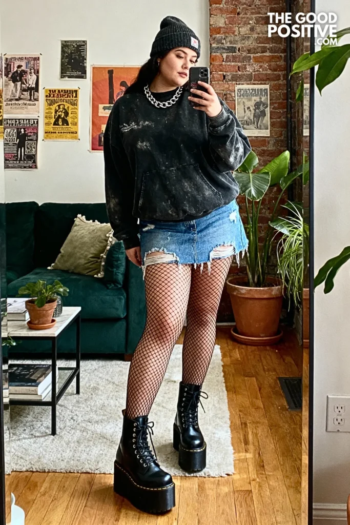 Plus Size Oversized Hoodie and Mini Skirt Outfit