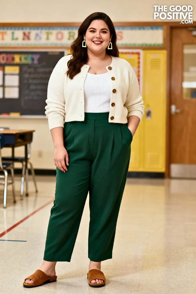 Plus Size Relaxed Trousers and Cropped Cardigan Outfit