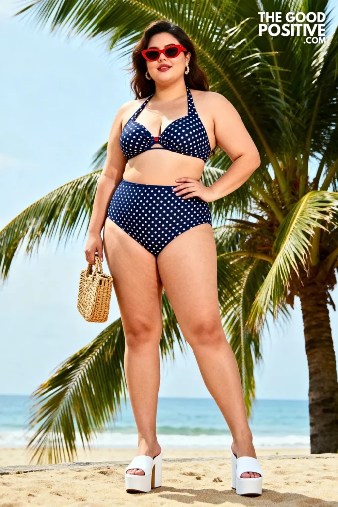 Plus Size Retro Polka Dot Two-Piece Swimsuit Outfit