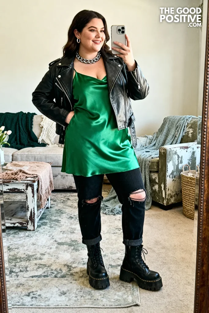 Plus Size Slip Dress Over Jeans Outfit